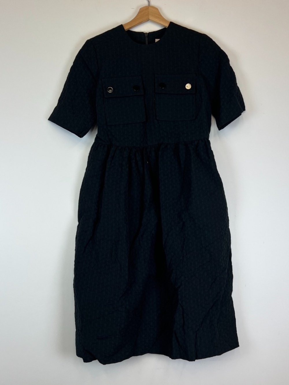 NEW Orla Kiely Flower Spot Jacquard Textured Short Sleeve T Shirt Dress Black 6